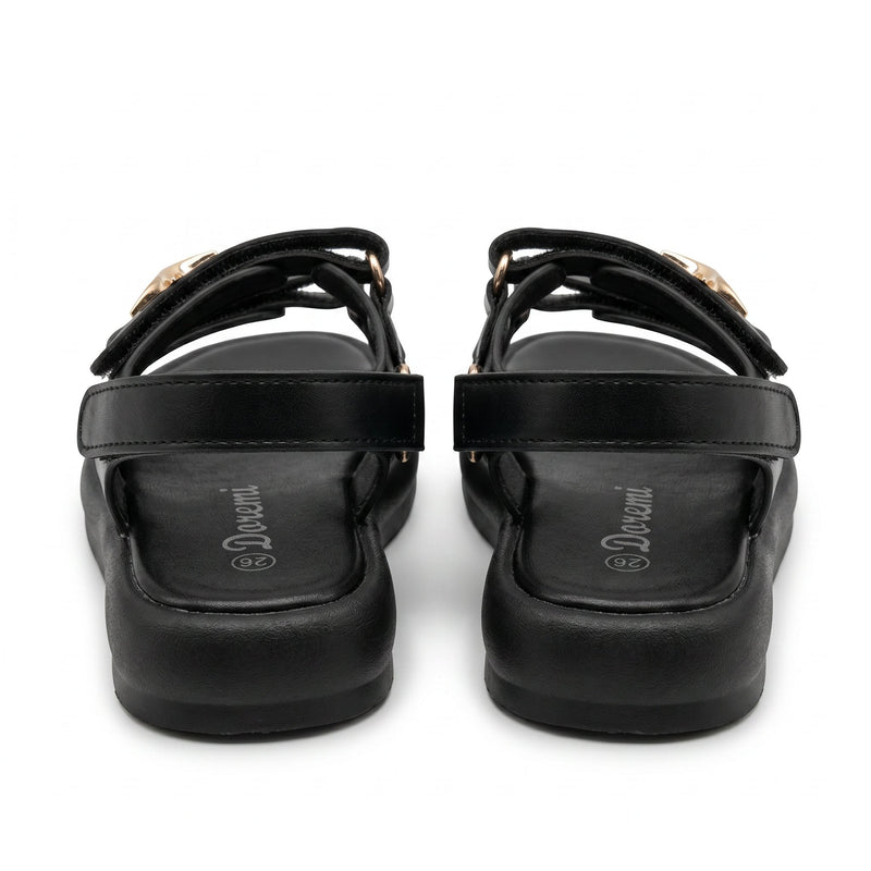 Sandales Fille Noir Étoile Dorée – Semelle Plateforme – Importées d'Espagne 🇪🇸