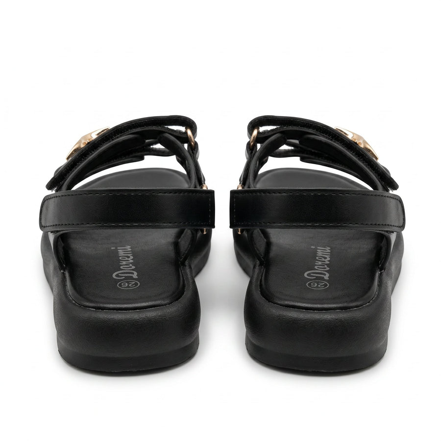 Sandales Fille Noir Étoile Dorée – Semelle Plateforme – Importées d'Espagne 🇪🇸