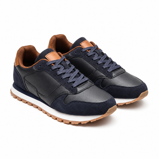 Sneakers Homme Double Memory Bleu Marine & Camel – Bombas Maroc