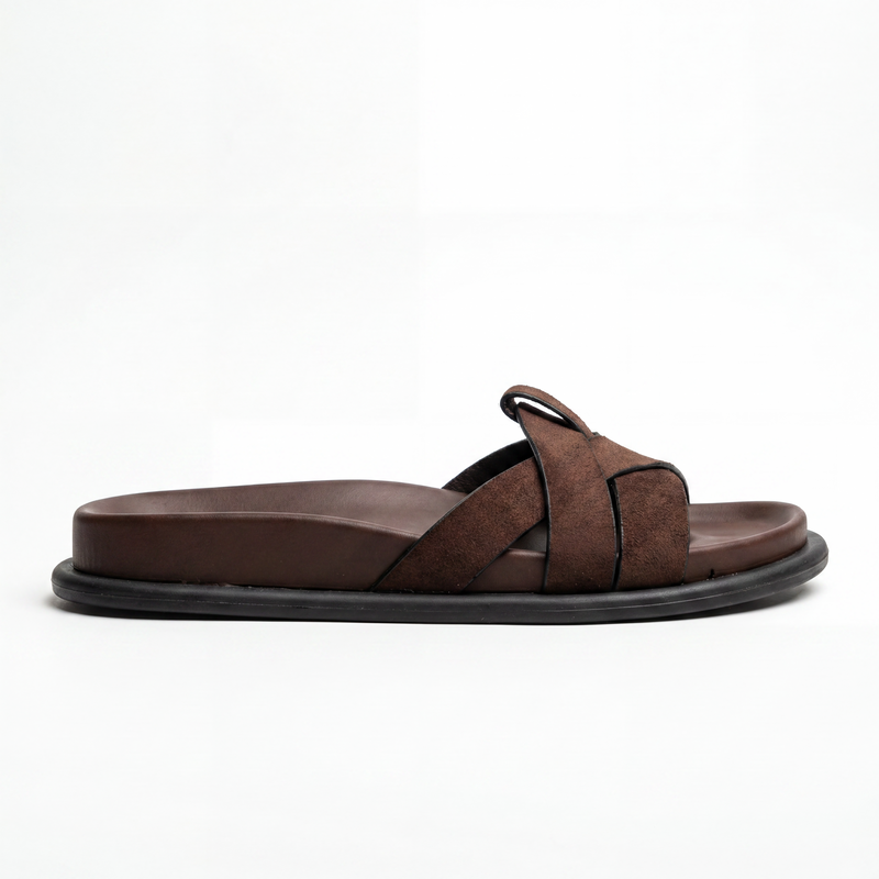 Sandales Femme Suède Chocolat Brides Croisées Anneau Noir — Importées d'Espagne 🇪🇸
