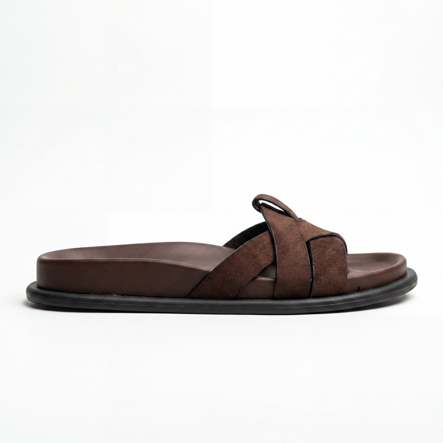 Sandales Femme Suède Chocolat Brides Croisées Anneau Noir — Importées d'Espagne 🇪🇸
