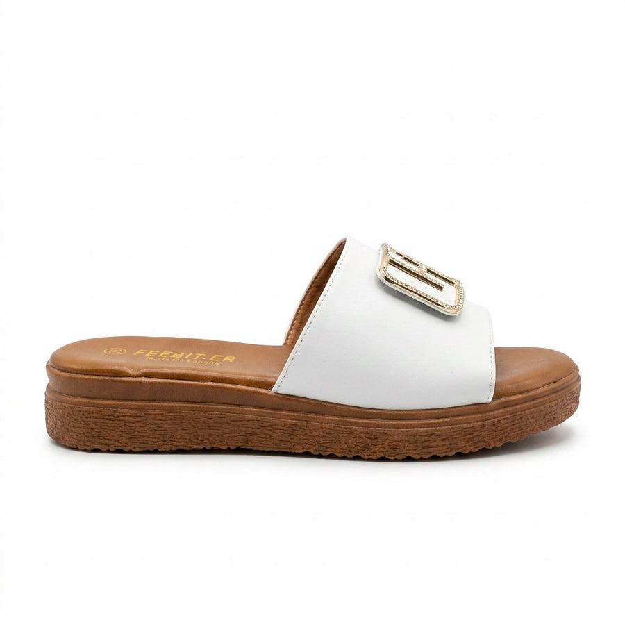 Sandales Femme FEEBIT.ER – Blanches à Boucle Strass Dorée– Importées d'Espagne 🇪🇸