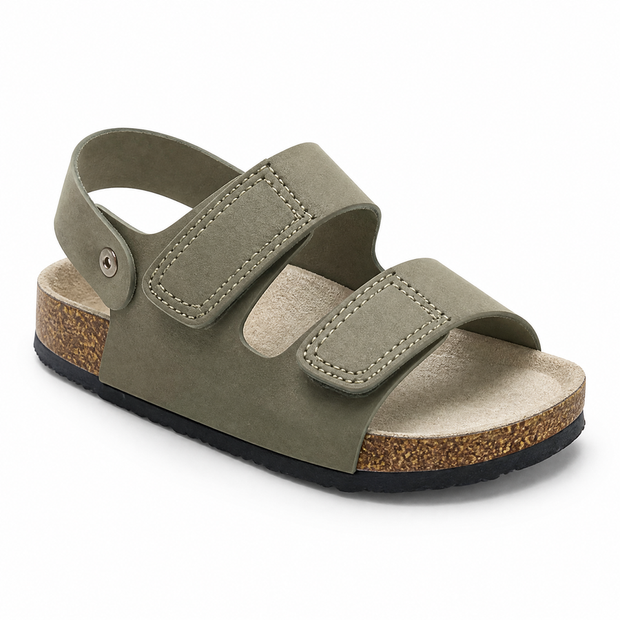 Sandale Enfant Anatomique Double Velcro – Kaki / Liège – Importées d'Espagne 🇪🇸