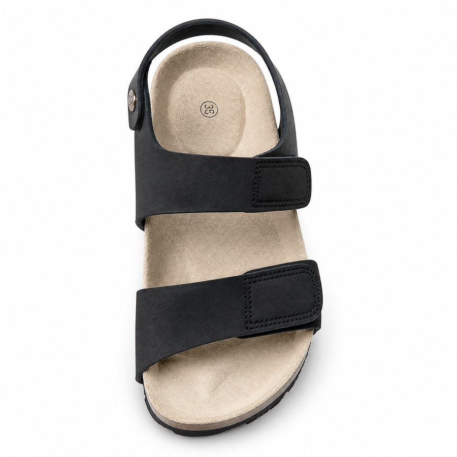 Sandale Enfant Anatomique Double Velcro – Noir / Liège – Importées d'Espagne 🇪🇸