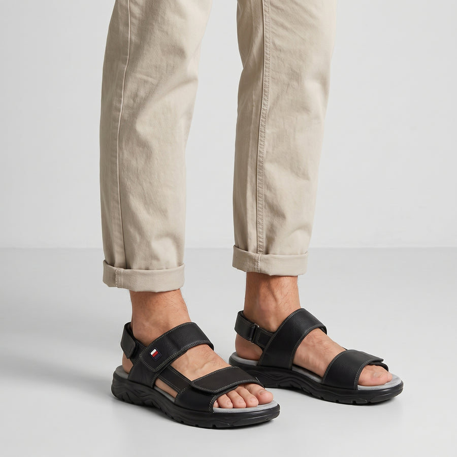 Sandales Homme Noires Doubles Brides à Scratch – Importées d’Espagne 🇪🇸