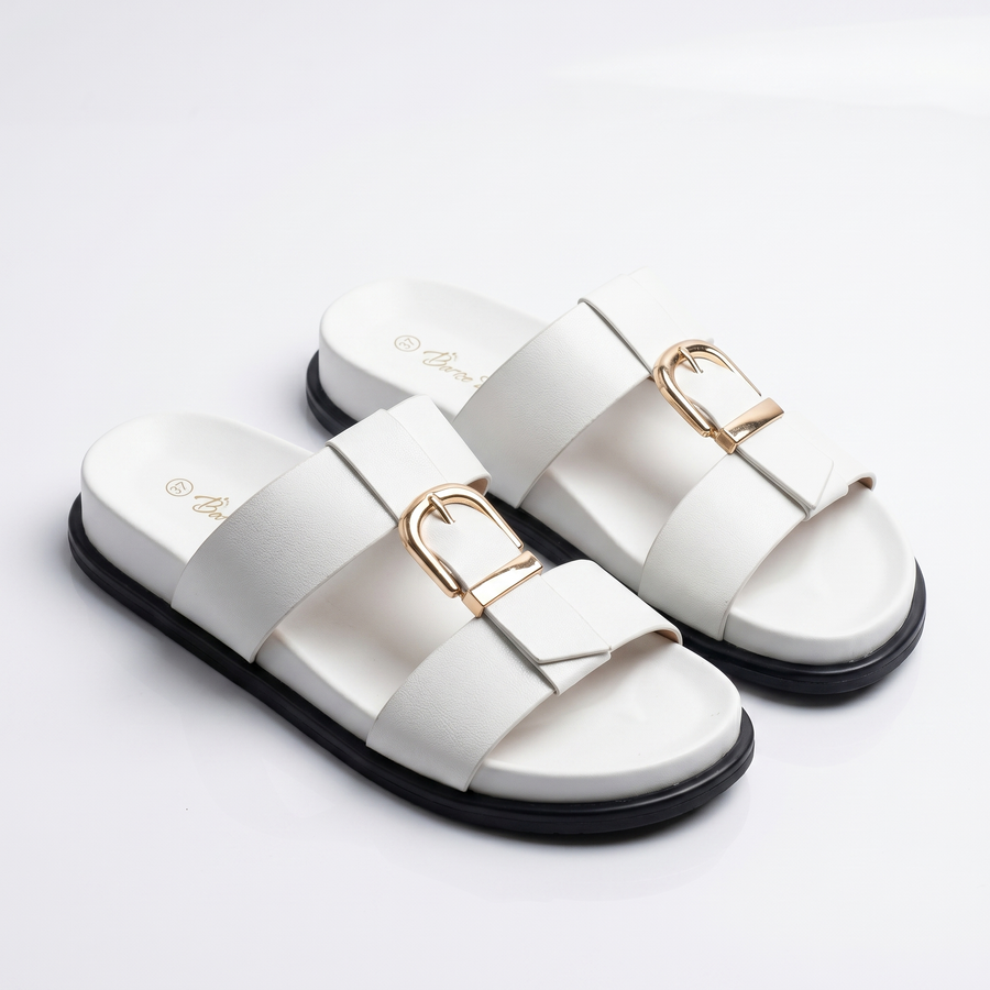 Sandales Femme Double Bride Boucle Dorée - Blanc – Importées d'Espagne 🇪🇸