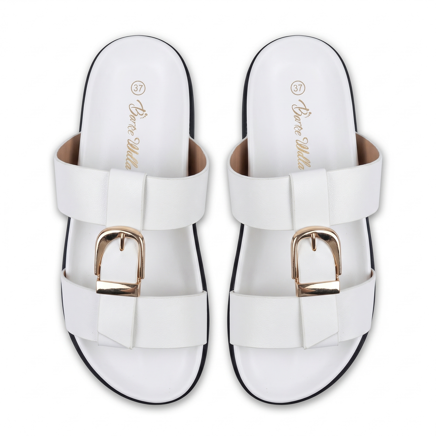 Sandales Femme Double Bride Boucle Dorée - Blanc – Importées d'Espagne 🇪🇸