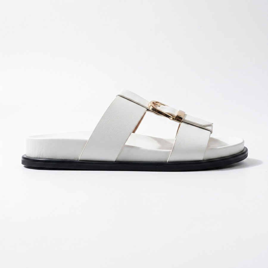 Sandales Femme Double Bride Boucle Dorée - Blanc – Importées d'Espagne 🇪🇸