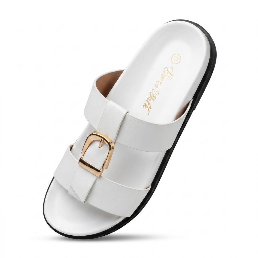 Sandales Femme Double Bride Boucle Dorée - Blanc – Importées d'Espagne 🇪🇸
