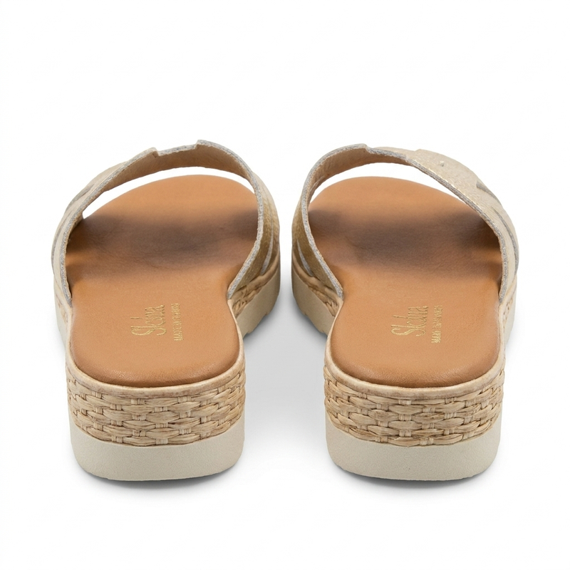 Sandales Femme Style H Cuir Métallisé Doré - Compensée Raphia -Importées d'Espagne 🇪🇸