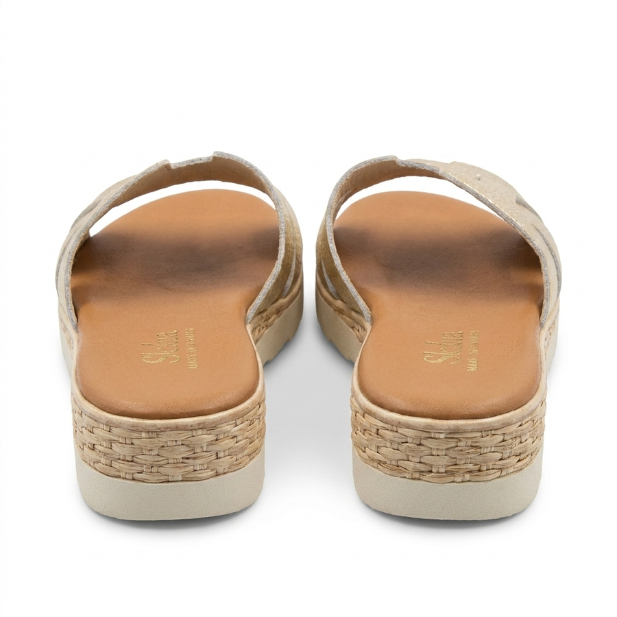 Sandales Femme Style H Cuir Métallisé Doré - Compensée Raphia -Importées d'Espagne 🇪🇸