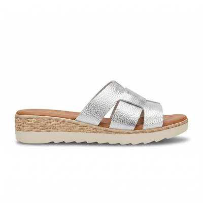 Sandales Femme Style H Cuir Métallisé Argenté - Compensée Raphia -Importées d'Espagne 🇪🇸