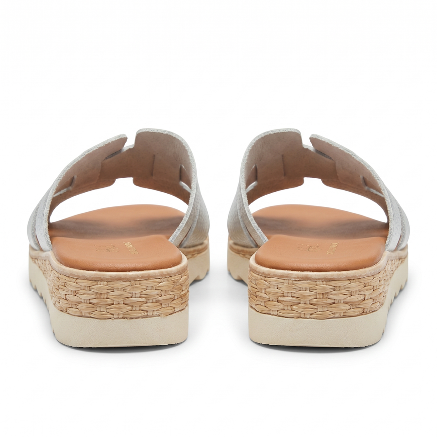 Sandales Femme Style H Cuir Métallisé Argenté - Compensée Raphia -Importées d'Espagne 🇪🇸