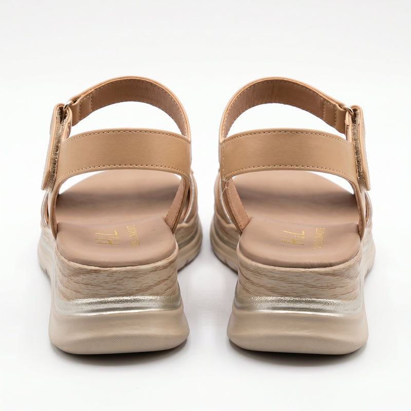 Sandales Compensées Femme H&L – Beiges Détail Anneaux Dorés – Importées d'Espagne 🇪🇸