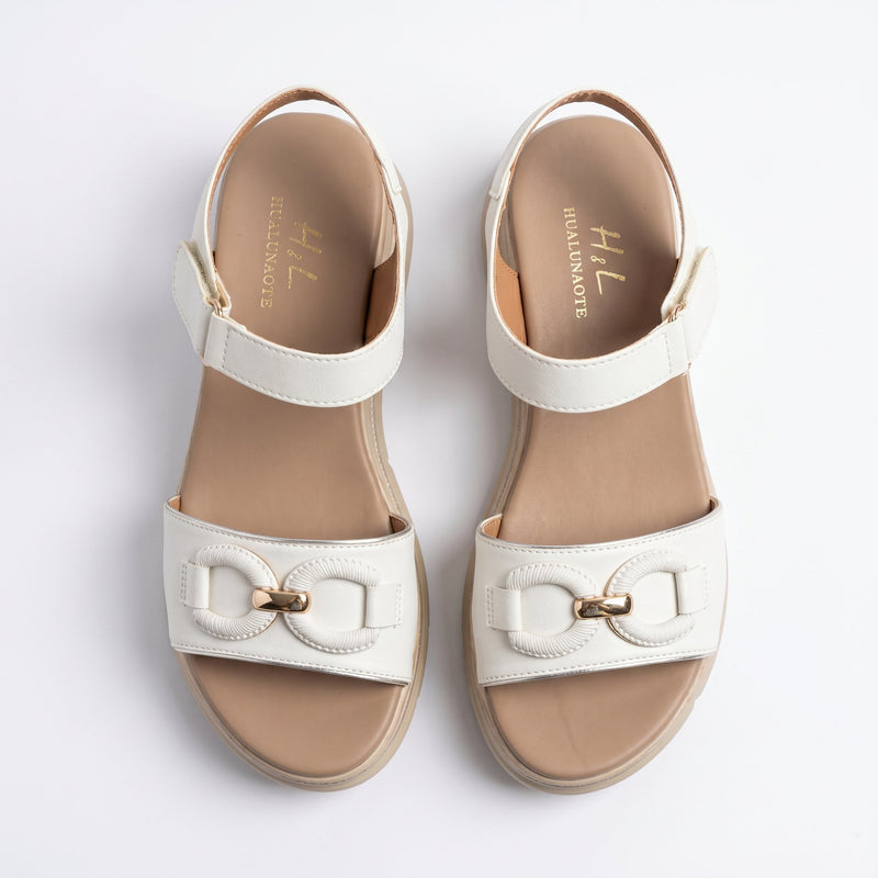 Sandales Femme H&L – Beige Détail Anneaux Dorés – Importées d'Espagne 🇪🇸