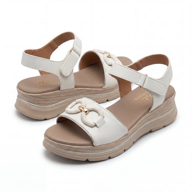 Sandales Femme H&L – Beige Détail Anneaux Dorés – Importées d'Espagne 🇪🇸