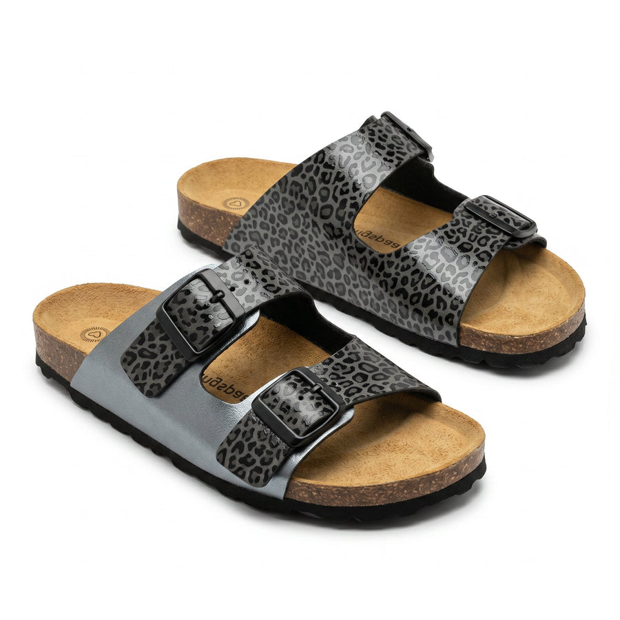 Sandales Femme Lieblingspaar – Imprimé Léopard Gris Semelle Liège – Made in Spain 🇪🇸