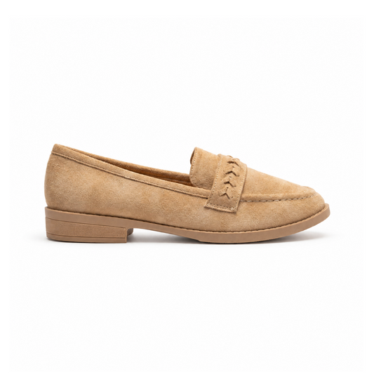 Mocassins femme tressés camel – vue de profil