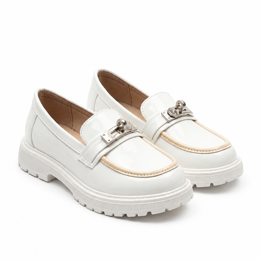 Mocassins Fille Blancs Vernis – Bombas Maroc