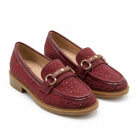 Mocassins Fille Bordeaux à Strass – Bombas Maroc