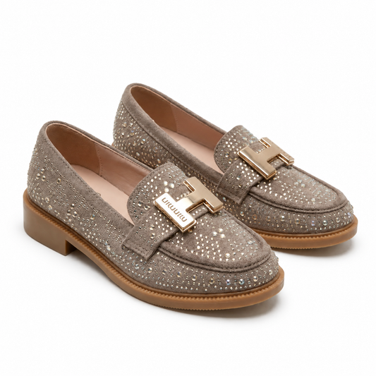 Mocassins Fille Taupe à Boucle Dorée – Bombas Maroc