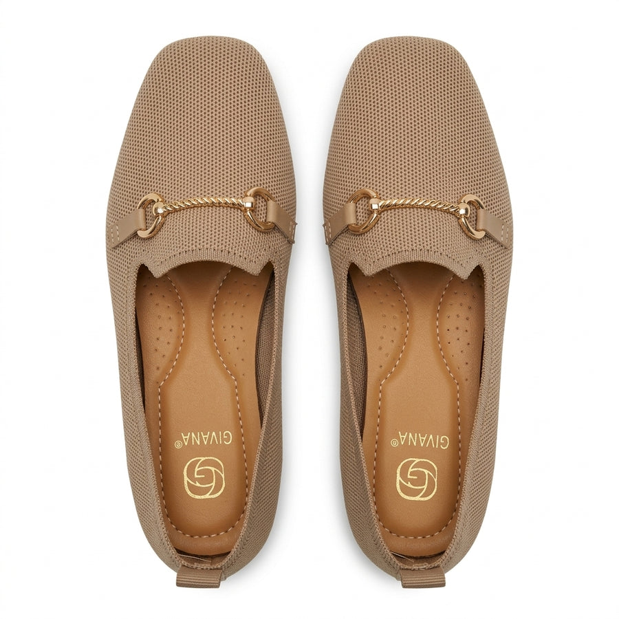 Mocassins Femme en Maille Mors Doré – Beige
