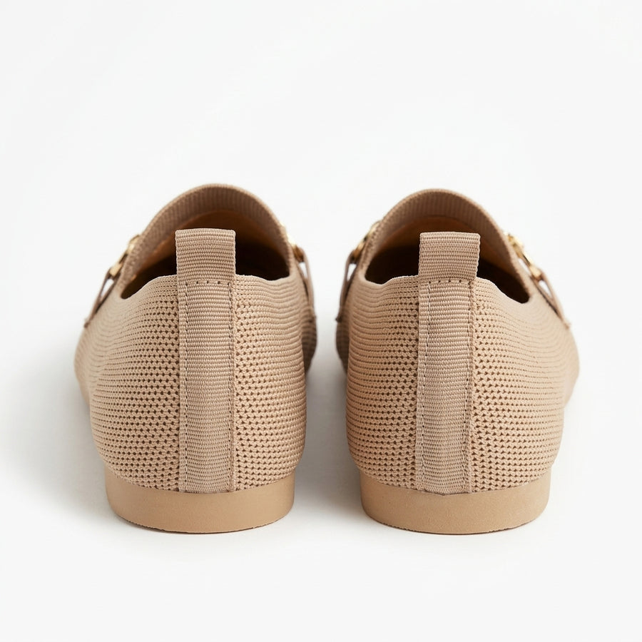Mocassins Femme en Maille Mors Doré – Beige