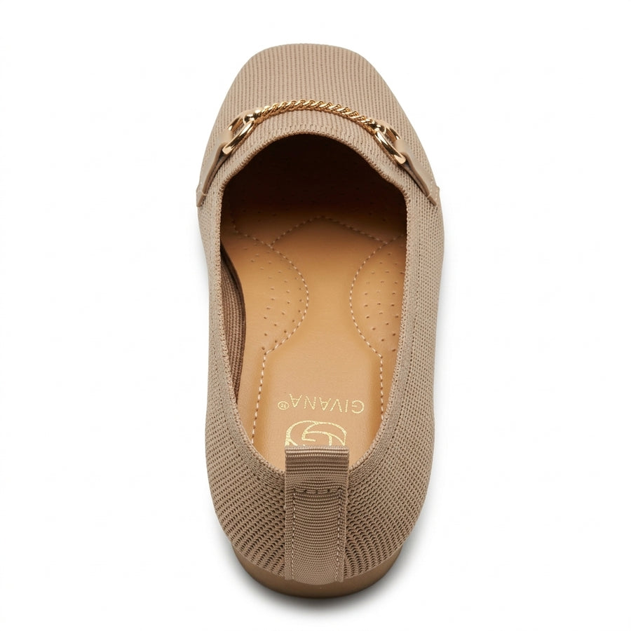 Mocassins Femme en Maille Mors Doré – Beige