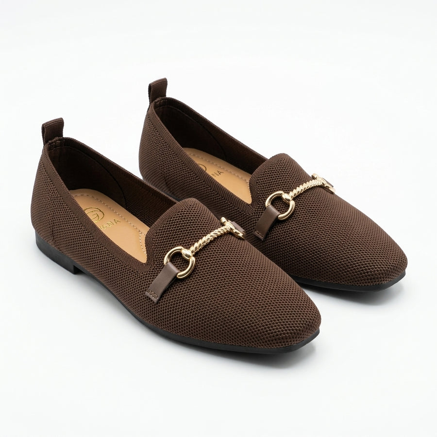 Mocassins Femme en Maille Mors Doré – Marron Chocolat