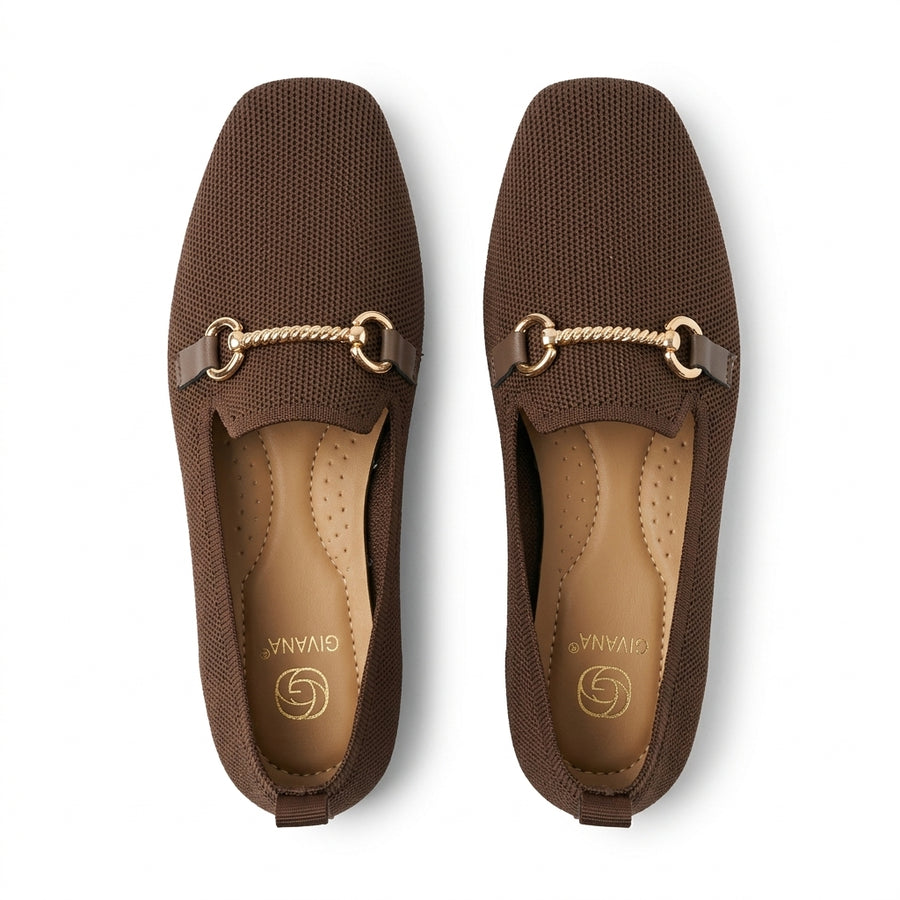 Mocassins Femme en Maille Mors Doré – Marron Chocolat