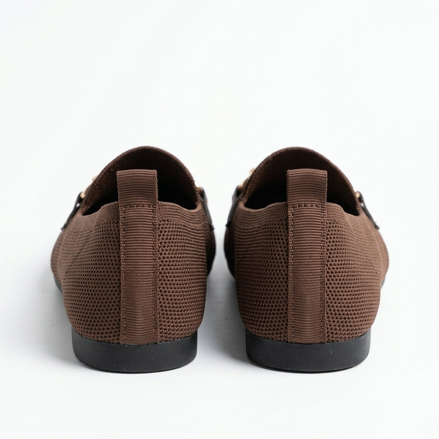 Mocassins Femme en Maille Mors Doré – Marron Chocolat