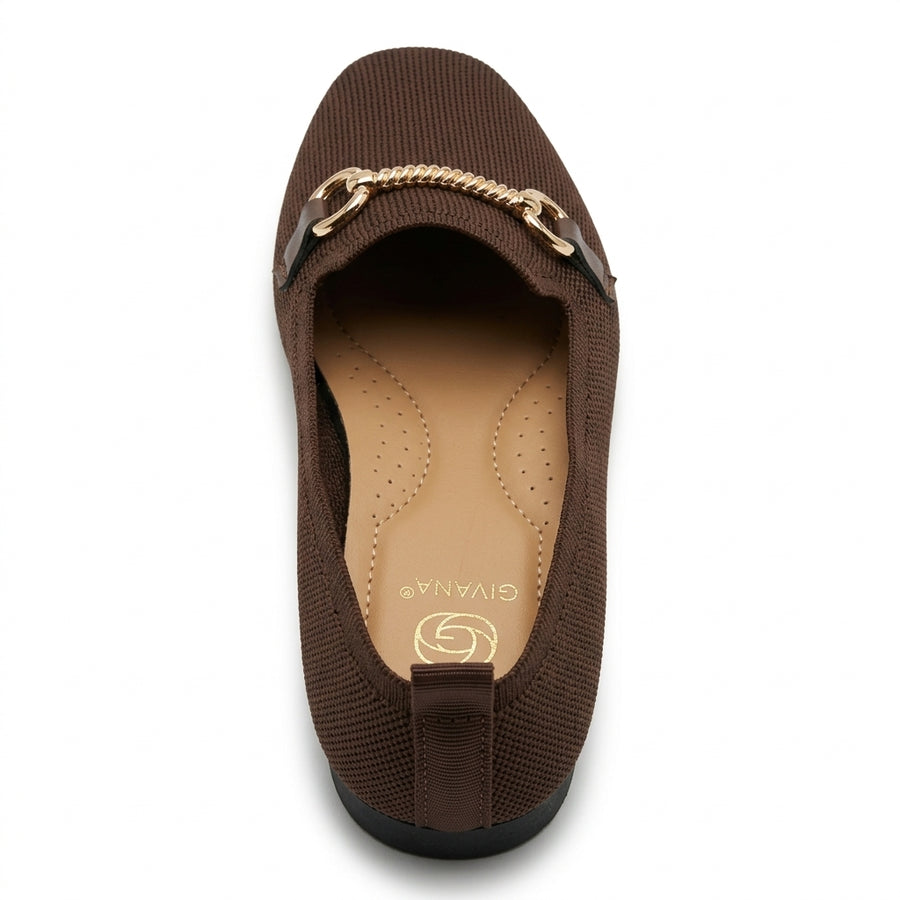Mocassins Femme en Maille Mors Doré – Marron Chocolat