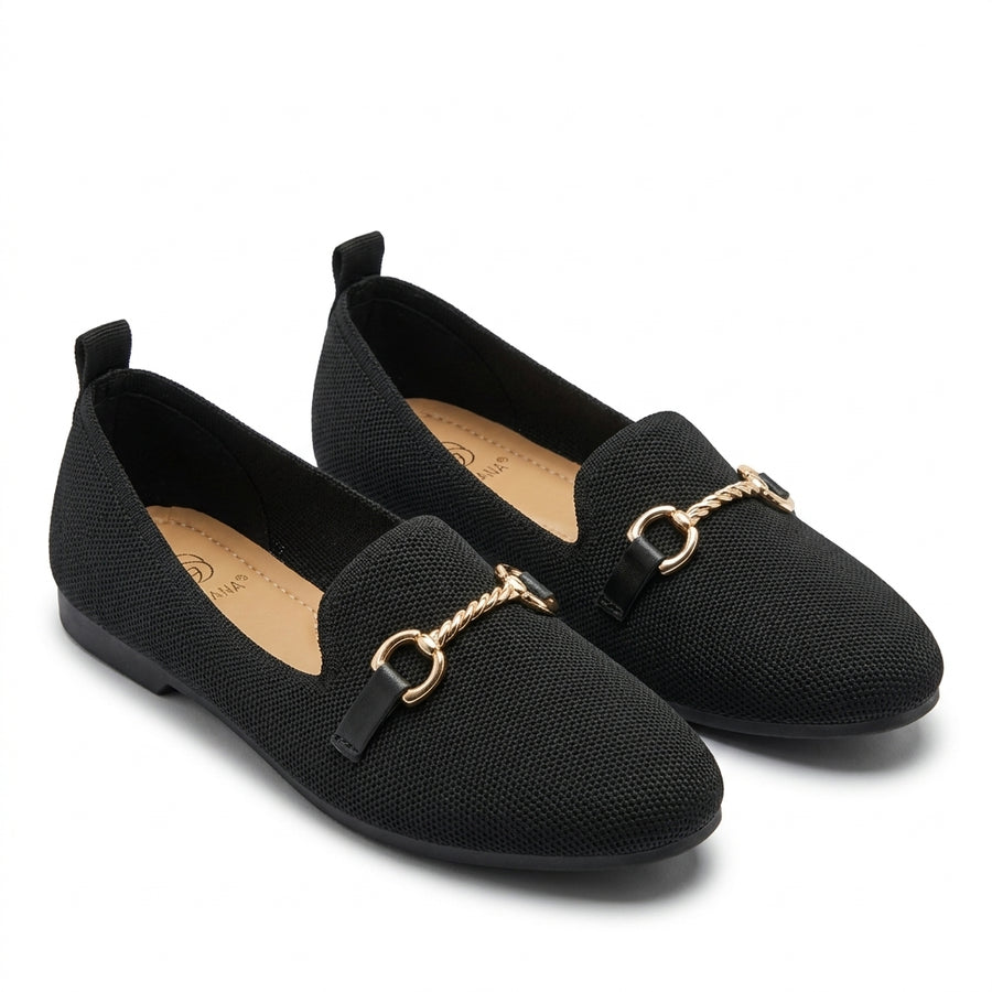 Mocassins Femme en Maille Mors Doré – Noir