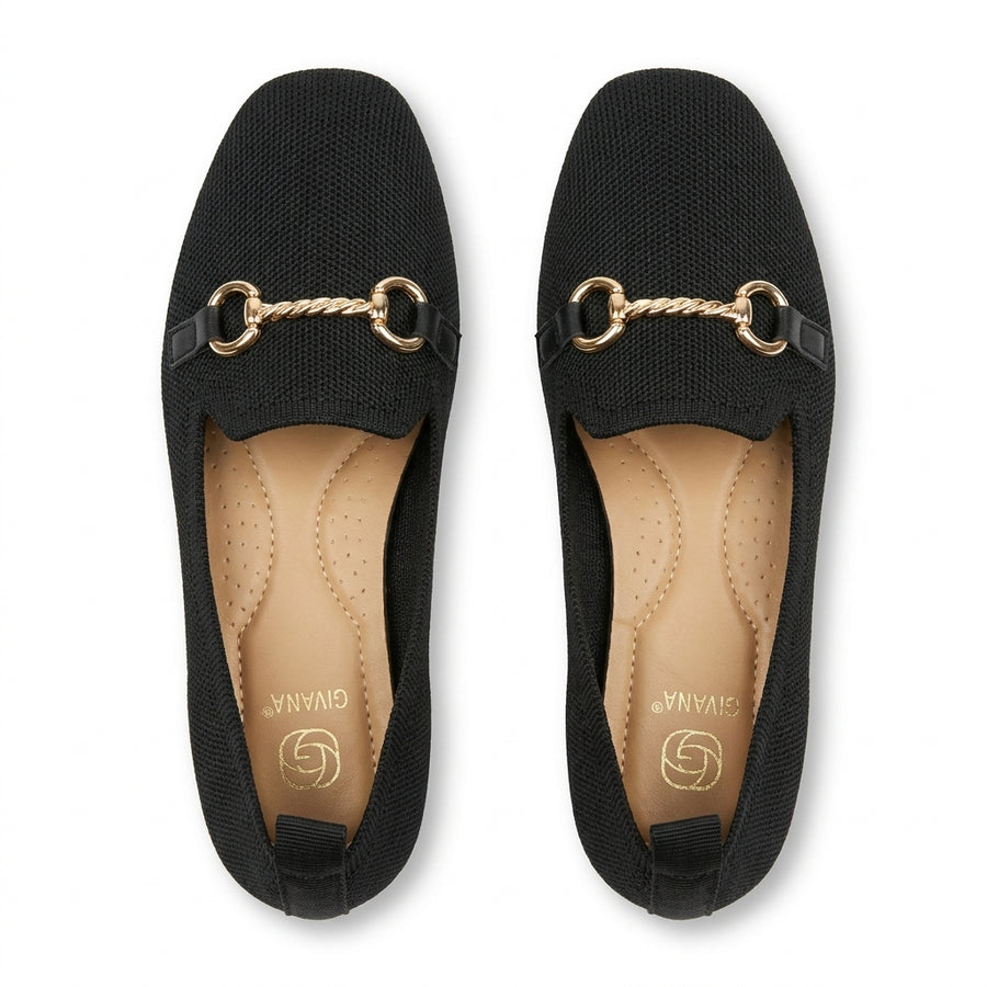 Mocassins Femme en Maille Mors Doré – Noir