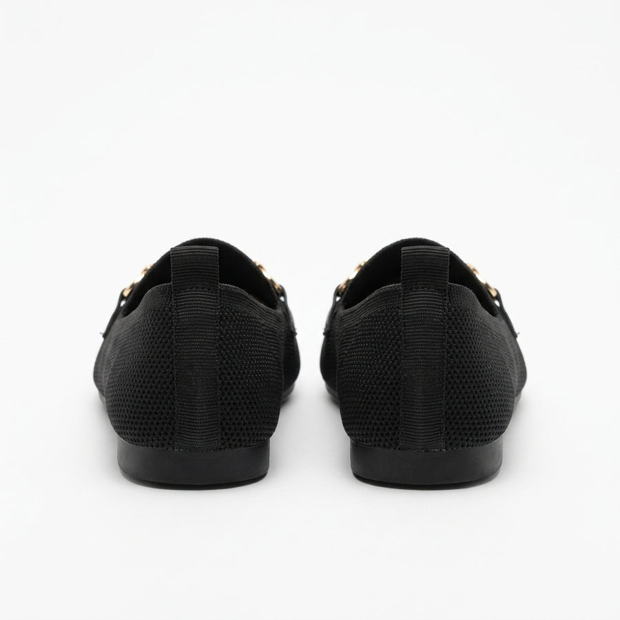 Mocassins Femme en Maille Mors Doré – Noir