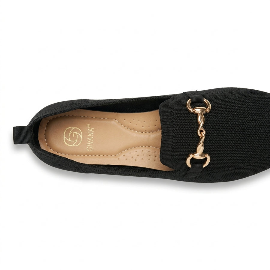 Mocassins Femme en Maille Mors Doré – Noir