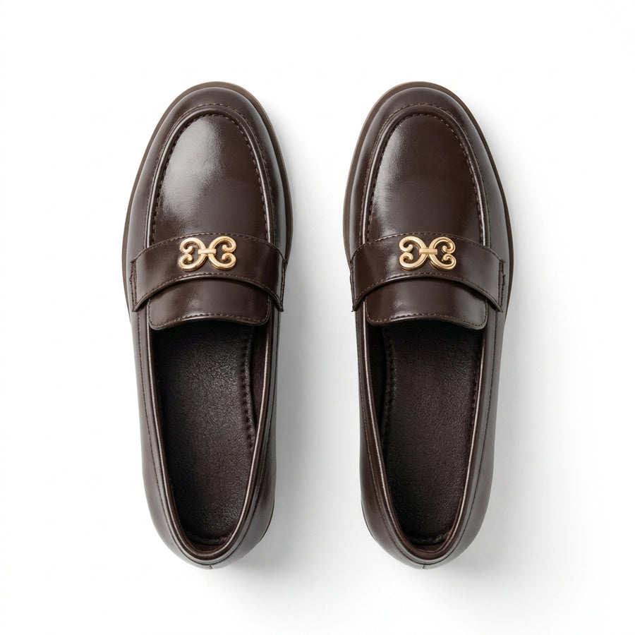 Mocassins Femme Ornement Doré – Marron