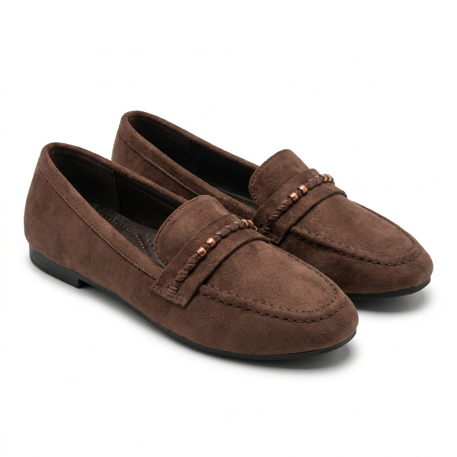 Mocassins Femme Suédine à Bride Tressée – Marron Chocolat