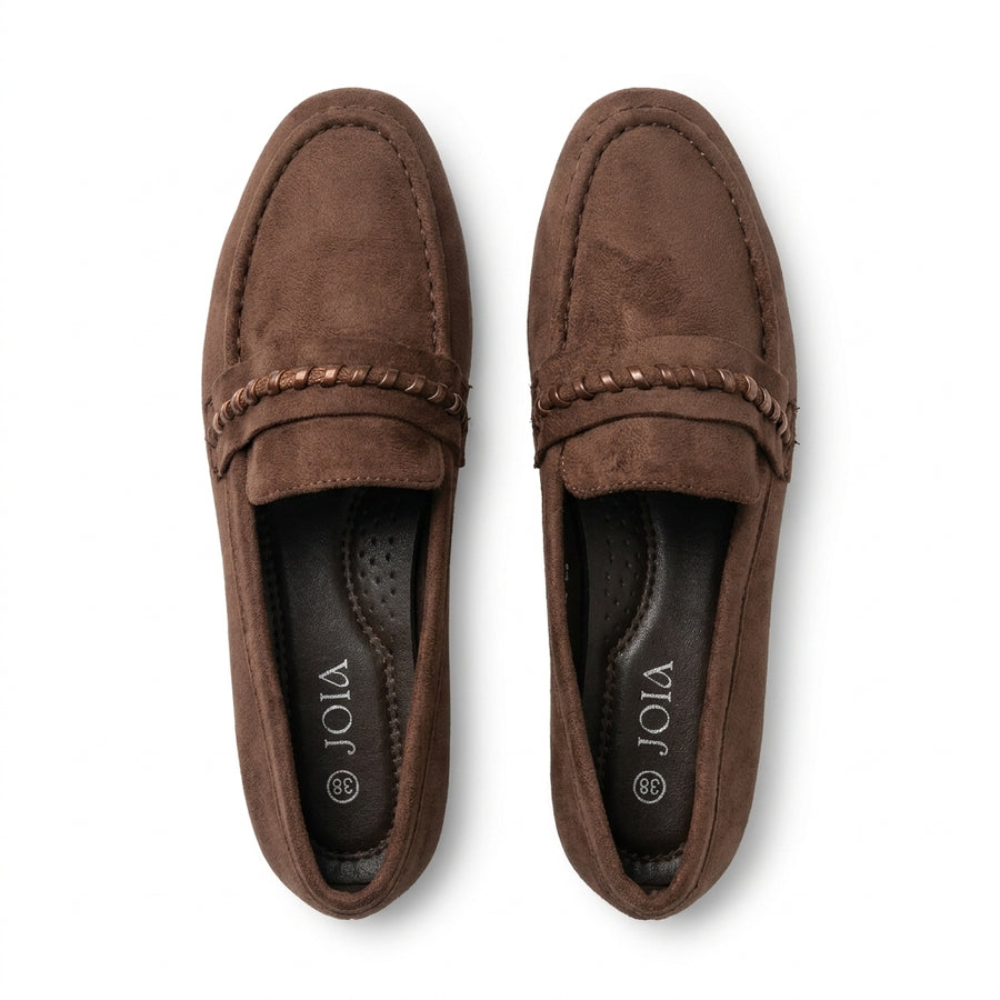 Mocassins Femme Suédine à Bride Tressée – Marron Chocolat