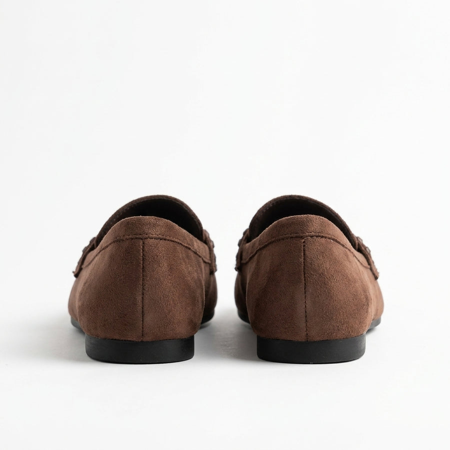 Mocassins Femme Suédine à Bride Tressée – Marron Chocolat