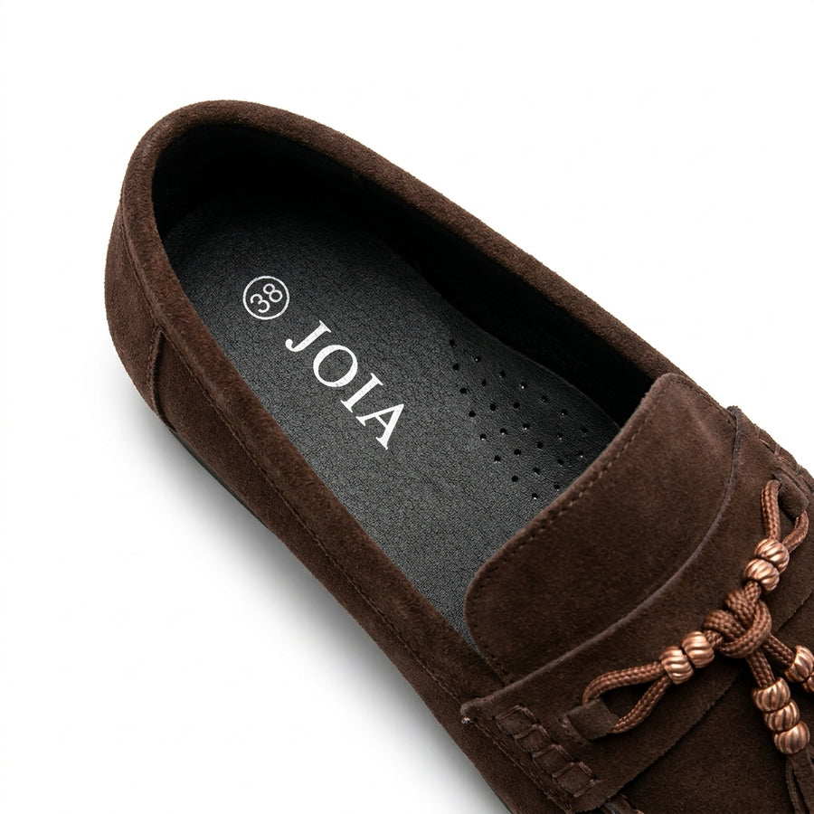 Mocassins Femme Suédine à Bride Tressée – Marron Chocolat