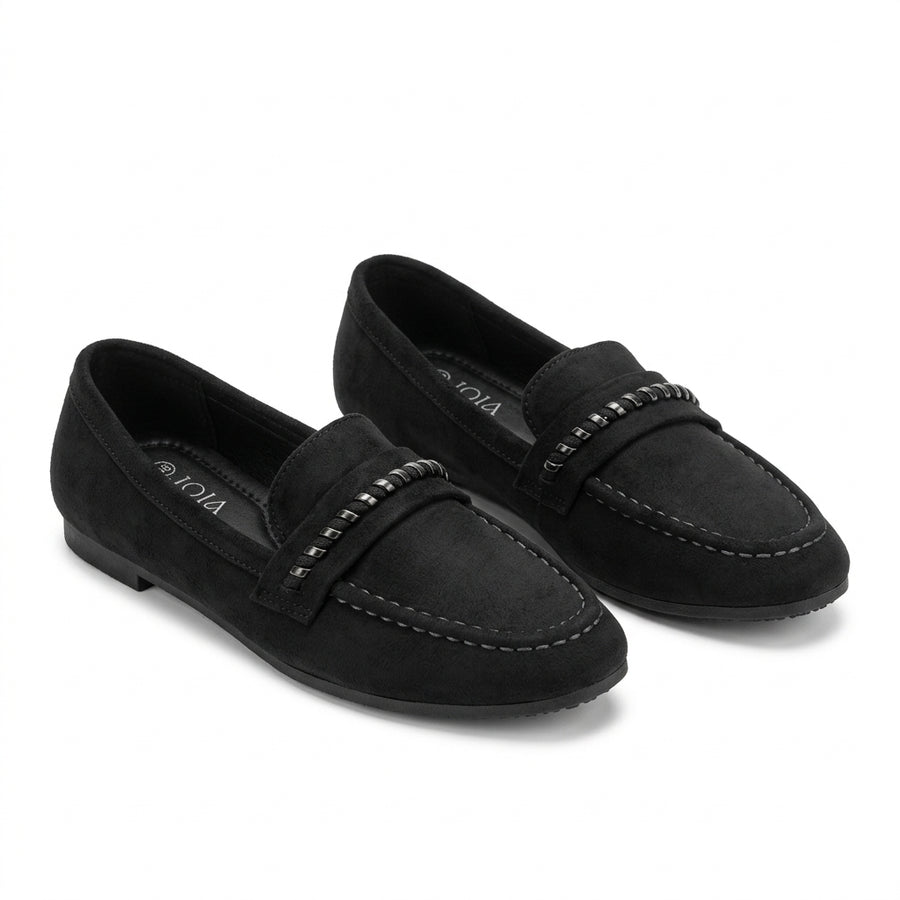 Mocassins Femme Suédine à Bride Tressée – Noir