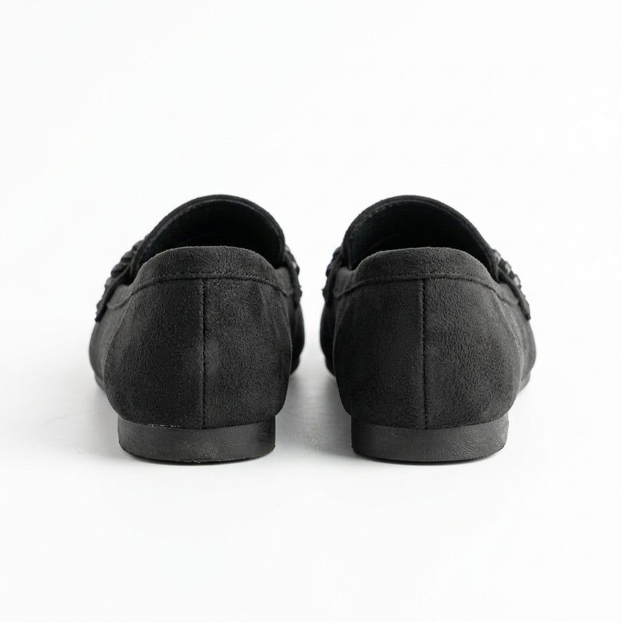 Mocassins Femme Suédine à Bride Tressée – Noir