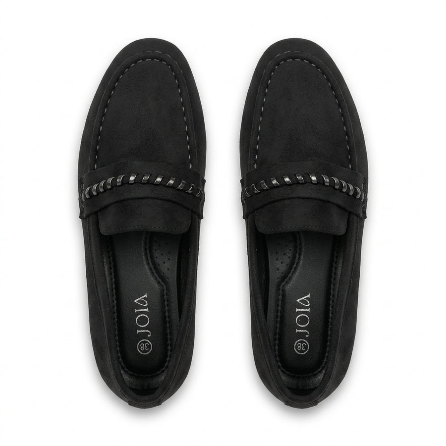 Mocassins Femme Suédine à Bride Tressée – Noir
