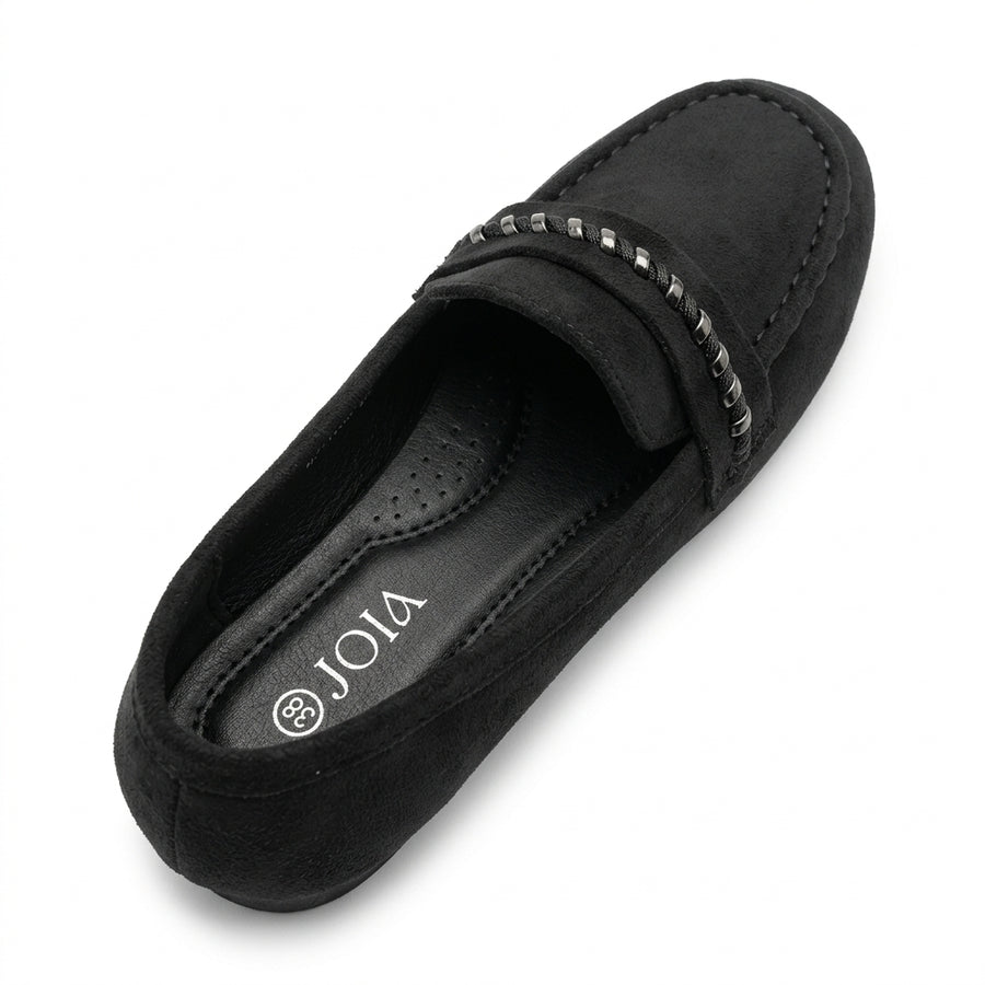 Mocassins Femme Suédine à Bride Tressée – Noir