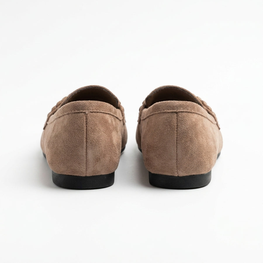 Mocassins Femme Suédine à Bride Tressée – Taupe