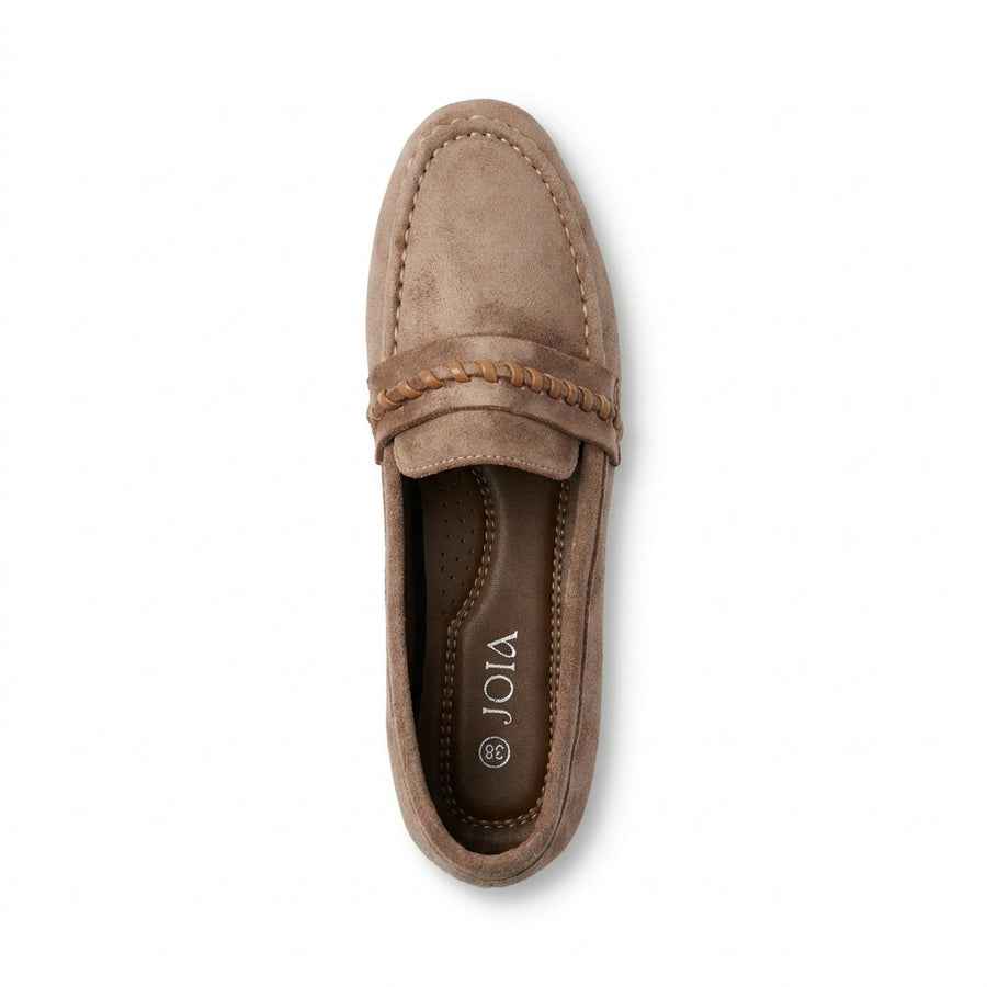 Mocassins Femme Suédine à Bride Tressée – Taupe