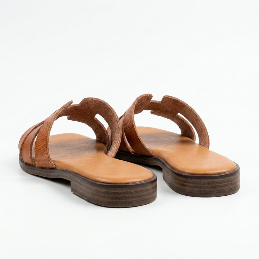 Sandales Femme Cuir Camel Texture Lézard Style Oran — Baliou — Importées d'Espagne 🇪🇸