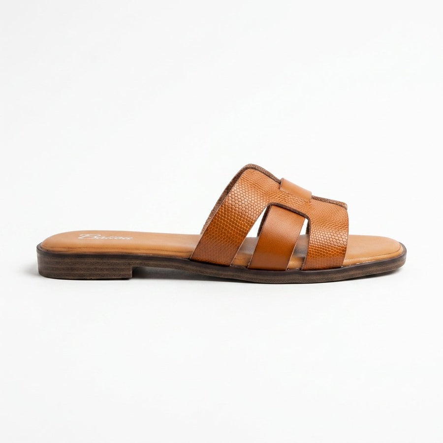 Sandales Femme Cuir Camel Texture Lézard Style Oran — Baliou — Importées d'Espagne 🇪🇸