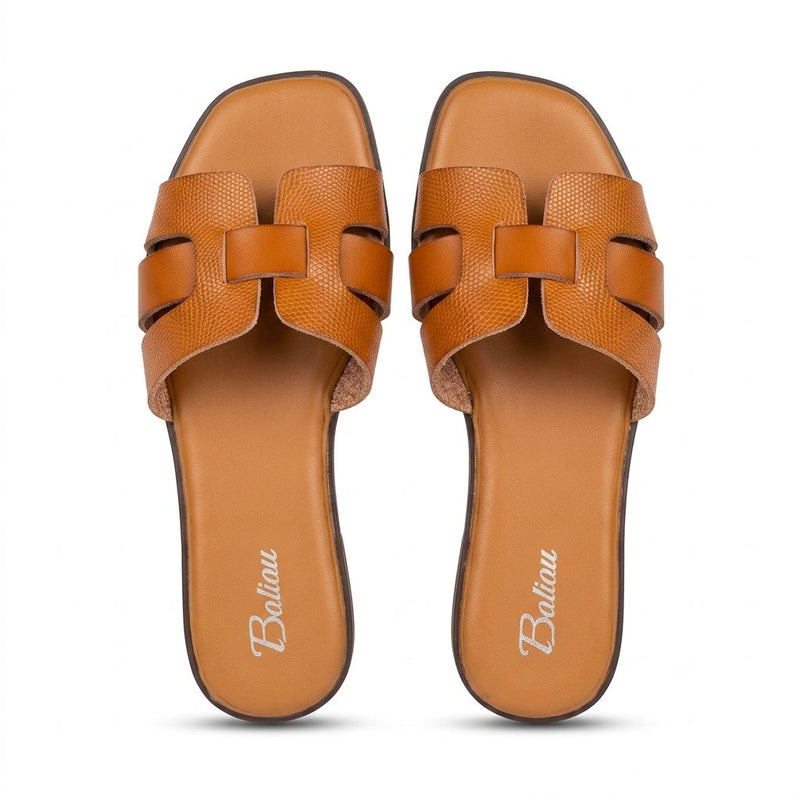 Sandales Femme Cuir Camel Texture Lézard Style Oran — Baliou — Importées d'Espagne 🇪🇸